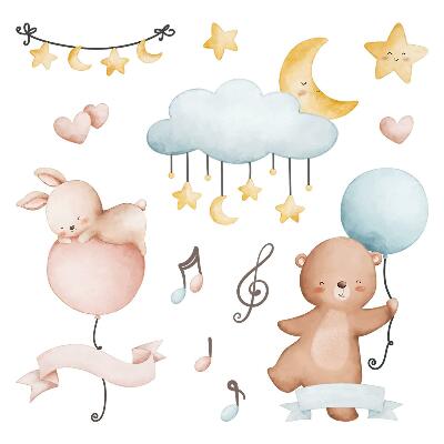 Samolepky na zeď dětské 80x119 Hudební zvířata v jemných barvách