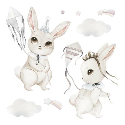Samolepky na zeď dětské 80x114 Rozkošný akvarelový zajíček s draky