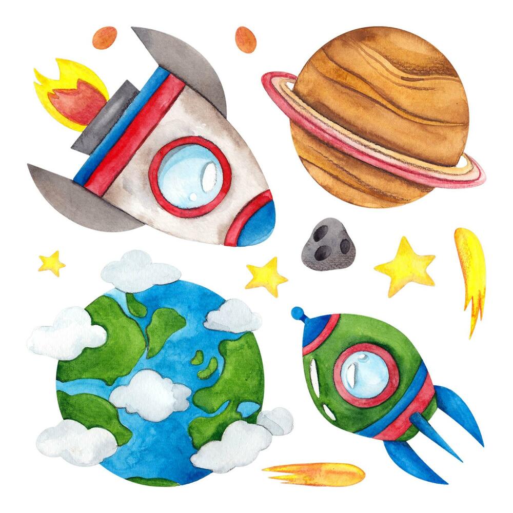 Samolepky na zeď dětské 80x135 Zemský vesmír ve stylu akvarelu