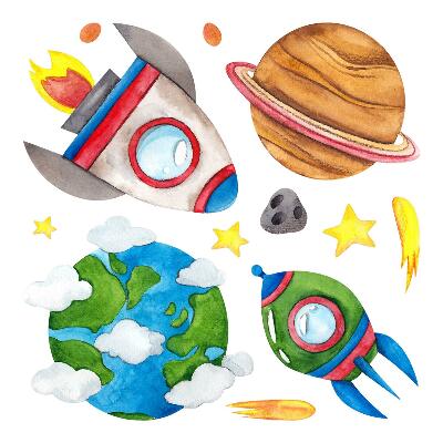 Samolepky na zeď dětské 80x135 Zemský vesmír ve stylu akvarelu