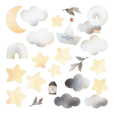 Samolepky na zeď dětské 80x95 Akvarelové nebeské prvky v pastelových odstínech