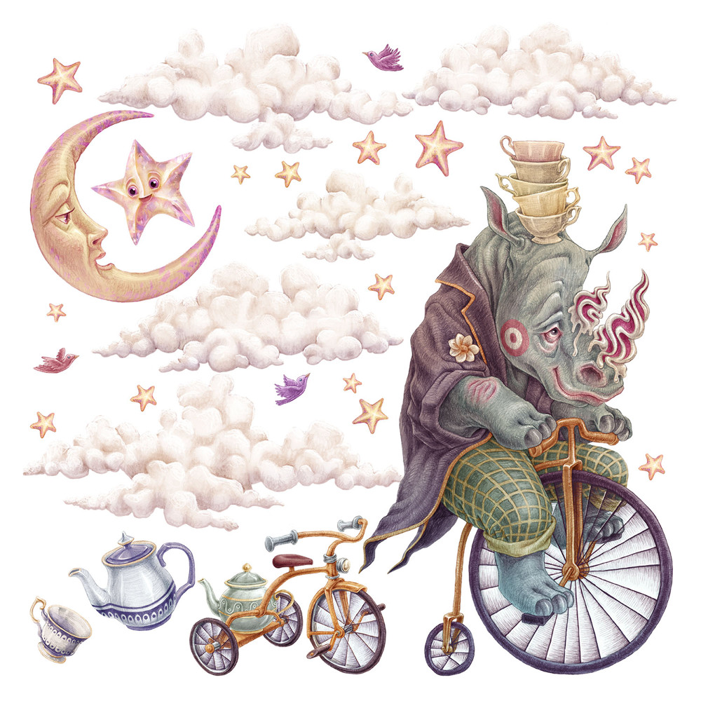 Samolepky na zeď dětské 80x102 Země zvířat v jemném kresleném stylu