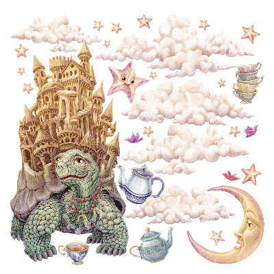 Samolepky na zeď dětské 80x103 Pastelové kresby zvířat z kouzelného království