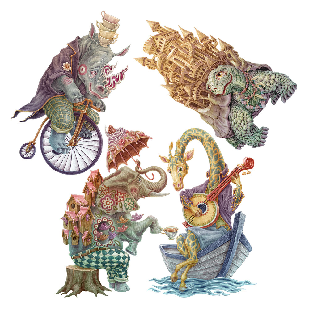 Samolepky na zeď dětské 80x105 Zvířata v pohádkovém pastelovém stylu