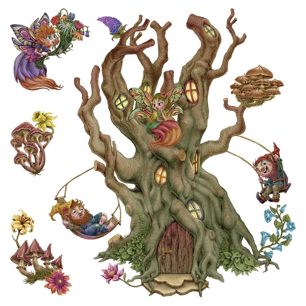 Samolepky na zeď 60x96 Trpaslíci a víly v kouzelném lese