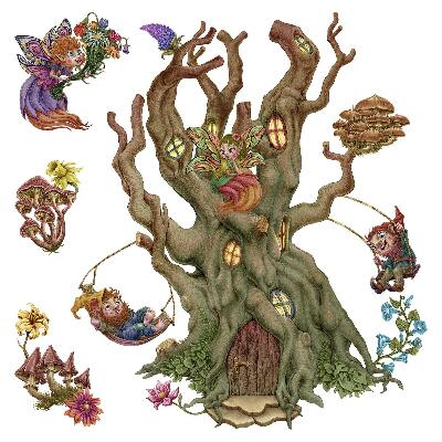 Samolepky na zeď 60x96 Trpaslíci a víly v kouzelném lese