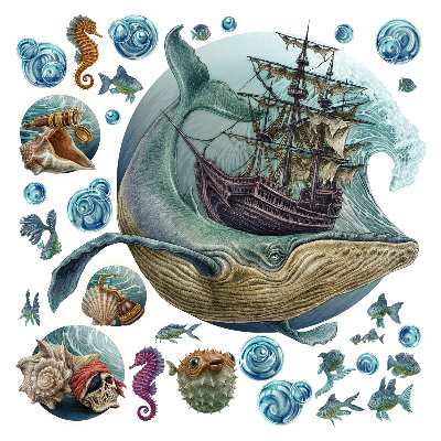 Samolepky na zeď 60x73 Kreslený svět lodí a mořských tvorů