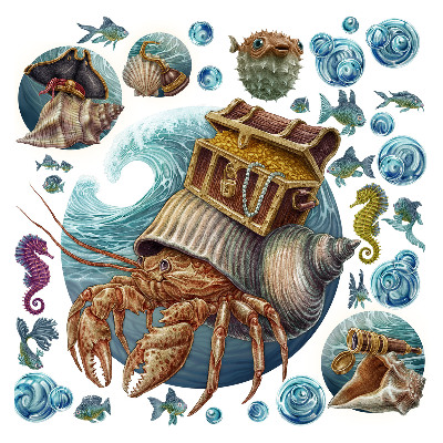 Samolepky na zeď 60x66 Mořský svět krabů v ilustrativním stylu