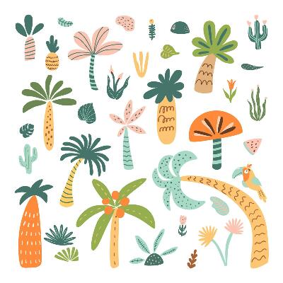 Samolepky na zeď 60x84 Pastelová vegetace s tropickým akcentem