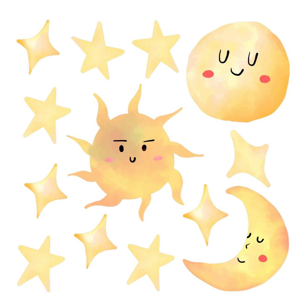 Samolepky na zeď 60x90 Pastelové akvarelové motivy slunce a měsíce