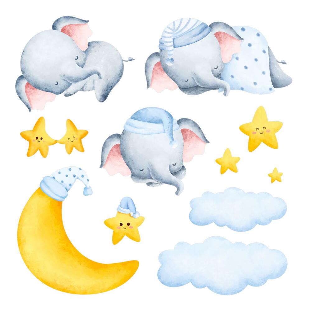 Samolepky na zeď 60x82 Roztomilý akvarel slonů na obloze