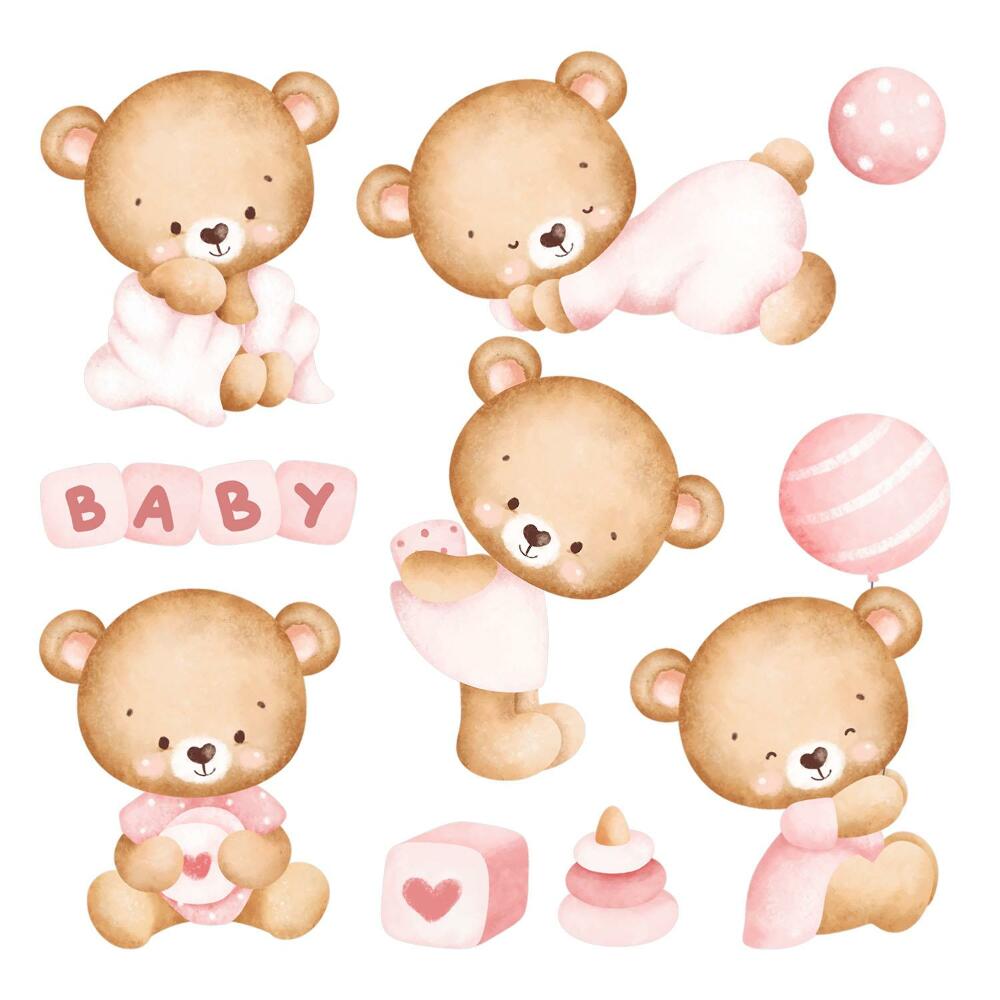 Samolepky na zeď 60x105 Okouzlující medvídci v jemném akvarelovém stylu