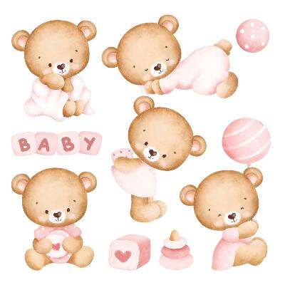 Samolepky na zeď 60x105 Okouzlující medvídci v jemném akvarelovém stylu