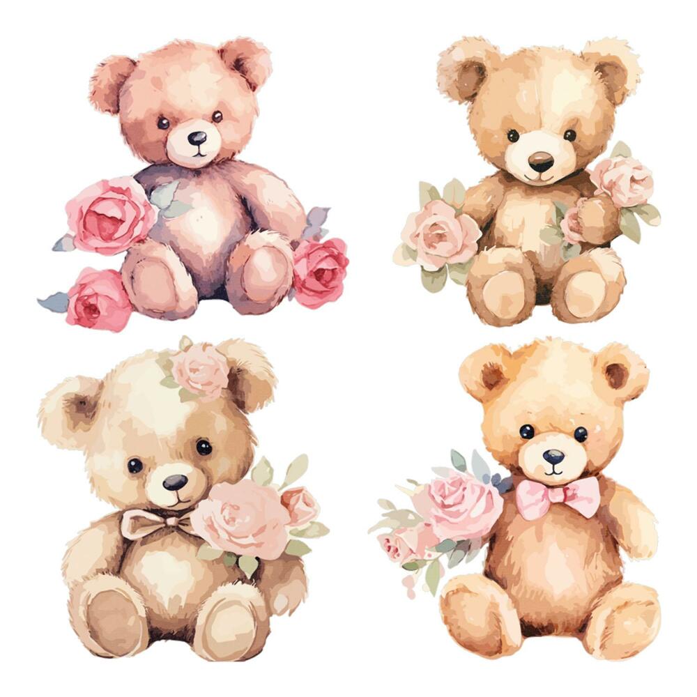 Samolepky na zeď 60x77 Květinové medvídky v okouzlující akvarelové kompozici