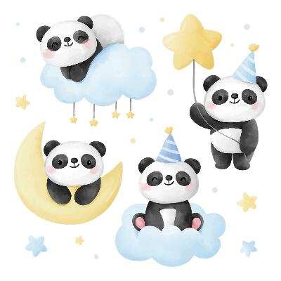 Samolepky na zeď 60x84 Pastelová obloha s roztomilými akvarelovými pandami