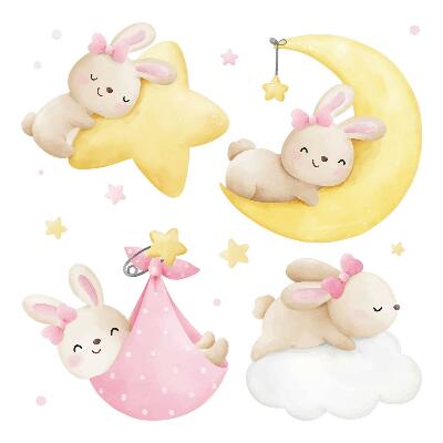 Samolepky na zeď 60x88 Pastelové králíčci v noční scéně