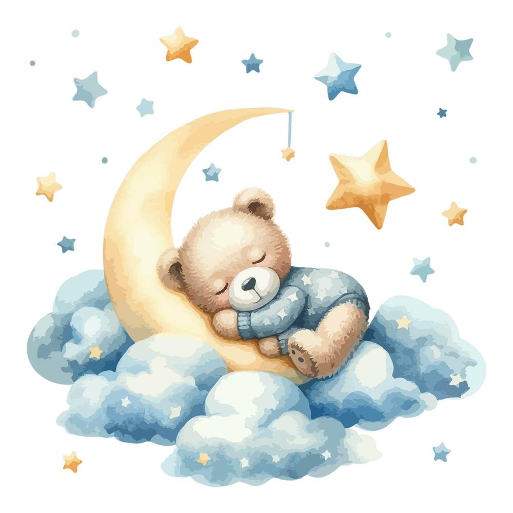 Samolepky na zeď 60x57 Medvídek v pastelovém snu na oblacích a hvězdách