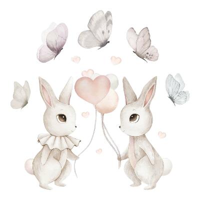 Samolepky na zeď 60x76 Pasteloví zajíčci s balónky v okouzlujícím stylu