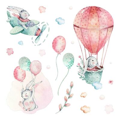 Samolepky na zeď 60x71 Roztomilý akvarelový zajíček proti obloze