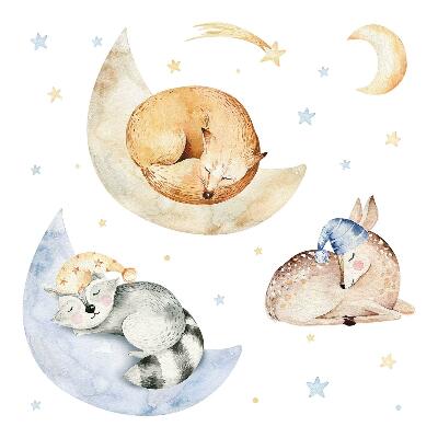 Samolepky na zeď 60x86 Akvarelová lesní zvířata v pastelovém prostoru