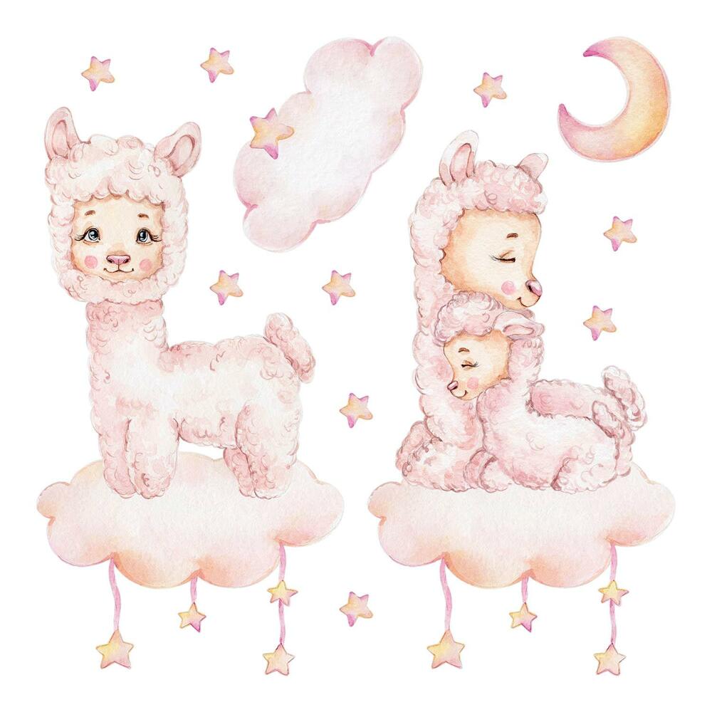 Samolepky na zeď 60x108 Akvarelové ovce v pastelových oblacích