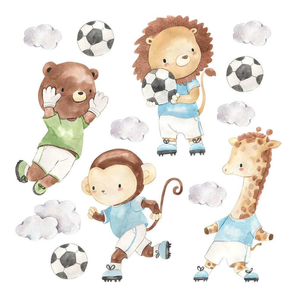 Samolepky na zeď 60x87 Pastelová zvířata hrající fotbal