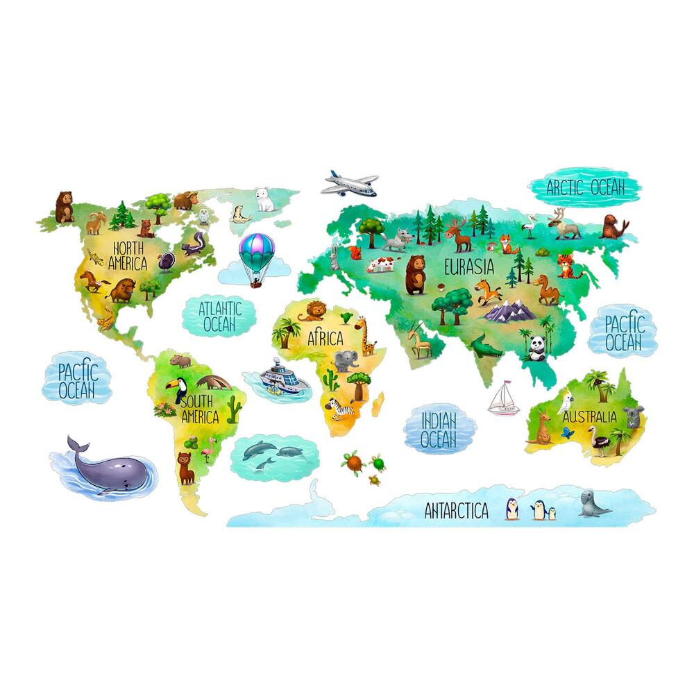Samolepky na zeď 60x94 Vzdělávací mapa světa s barevnými kontinenty
