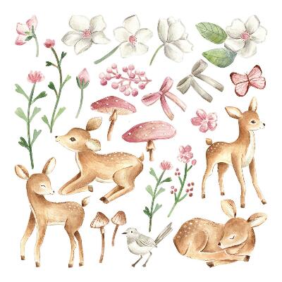 Samolepky na zeď 60x89 Malý jelen v pastelovém akvarelovém prostředí