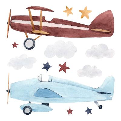 Samolepky na zeď 60x74 Mračná letadla a hvězdy ve stylu akvarelu