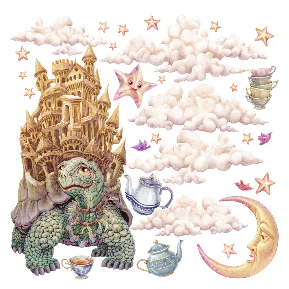 Samolepky na zeď 60x77 Pastelové kresby zvířat z kouzelného království