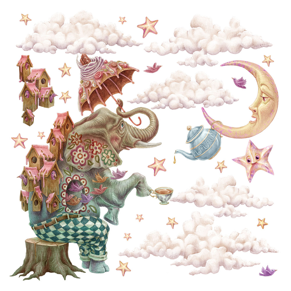 Samolepky na zeď 60x83 Pastelový svět zvířat v kresleném stylu