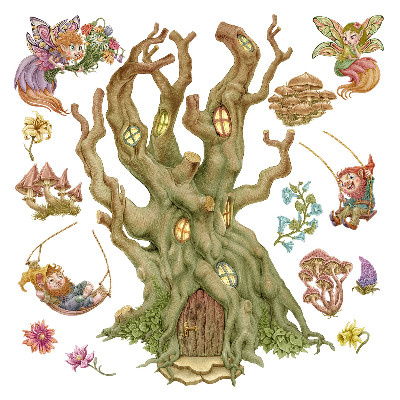 Samolepky na zeď 60x96 Trpaslíci a víly v pastelovém lese