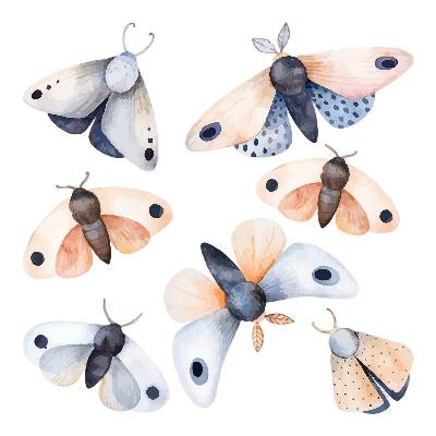 Dětské samolepky na zeď 100x128 Boho můry v pastelových odstínech a barevný hmyz