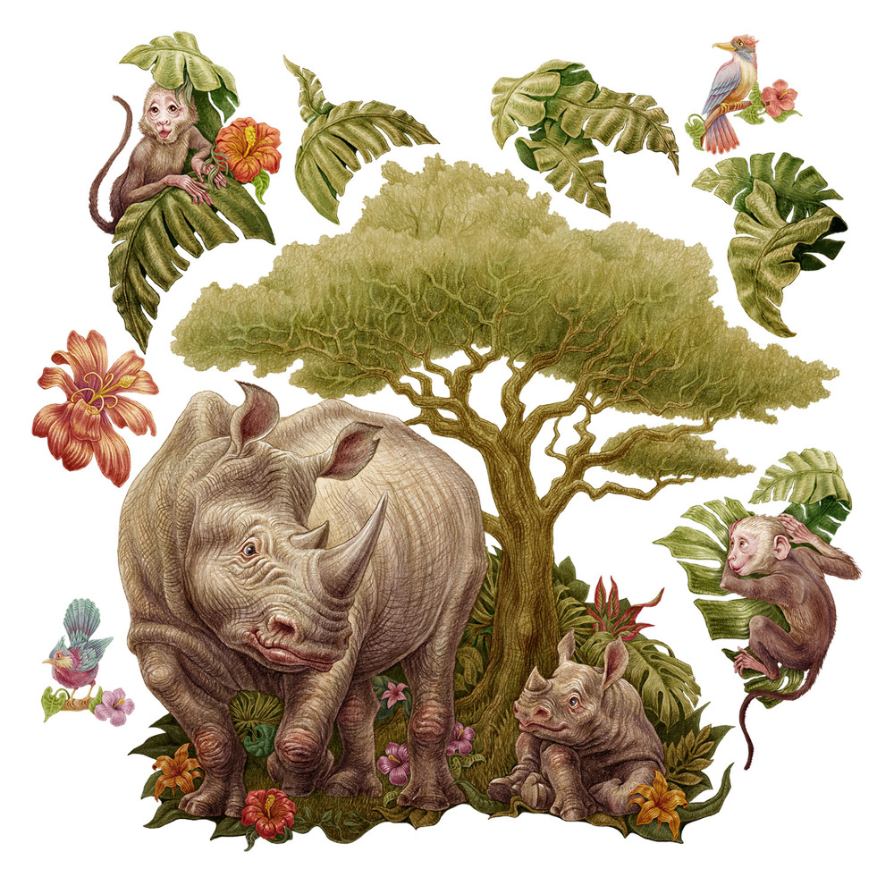 Dětské samolepky na zeď 100x108 Kreslené safari s divokými zvířaty