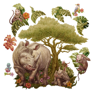 Dětské samolepky na zeď 100x108 Kreslené safari s divokými zvířaty