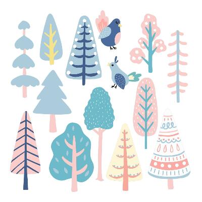 Dětské samolepky na zeď 100x125 Pastelové boho stromy a ptáci
