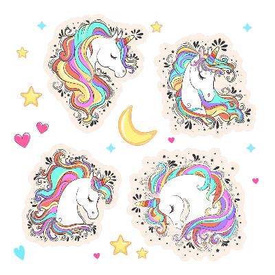 Dětské samolepky na zeď 100x139 Roztomilý jednorožec s barevnými hvězdami a měsícem