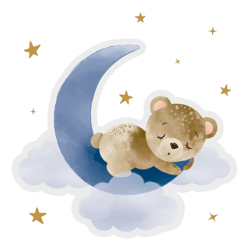 Dětské samolepky na zeď 100x95 Měsíční medvěd v akvarelu mraků a hvězd
