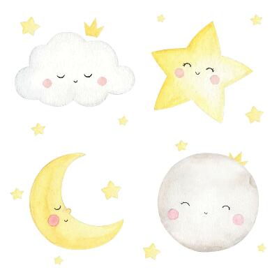 Dětské samolepky na zeď 100x182 Akvarelová obloha s měsícem a hvězdami