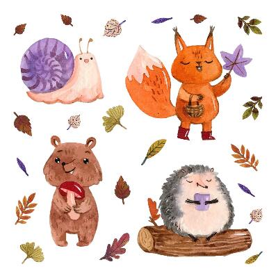 Dětské samolepky na zeď 100x160 Lesní zvířata v podzimních barvách akvarelu
