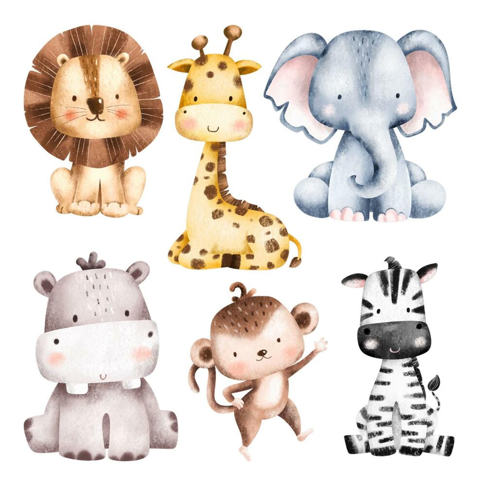 Dětské samolepky na zeď 100x165 Sladké pastelové safari s divokými zvířaty