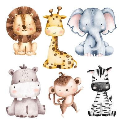 Dětské samolepky na zeď 100x165 Sladké pastelové safari s divokými zvířaty