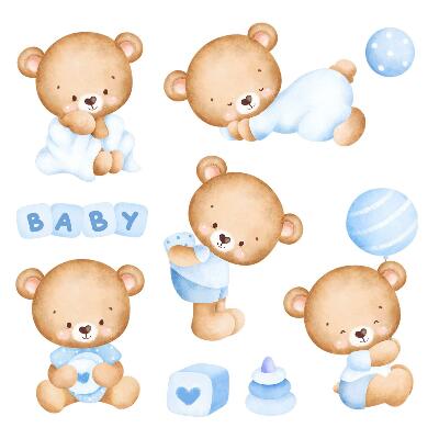 Dětské samolepky na zeď 100x172 Roztomilí medvídci v jemném akvarelovém vzoru