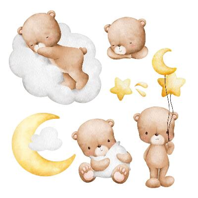Dětské samolepky na zeď 100x158 Pasteloví medvídci s mraky a měsícem