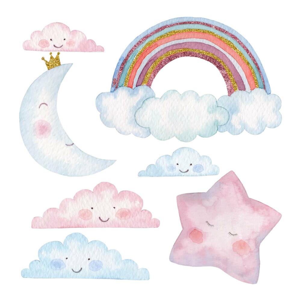 Dětské samolepky na zeď 100x137 Krásná noční obloha v pastelovém akvarelovém stylu