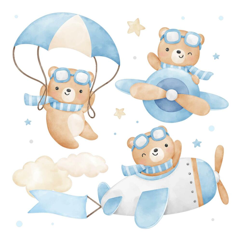 Dětské samolepky na zeď 100x157 Medvídci v pastelovém akvarelovém stylu na obloze