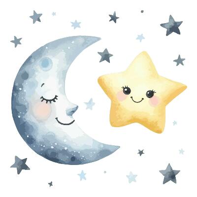 Dětské samolepky na zeď 100x173 Pastelová obloha s veselým měsícem a hvězdou