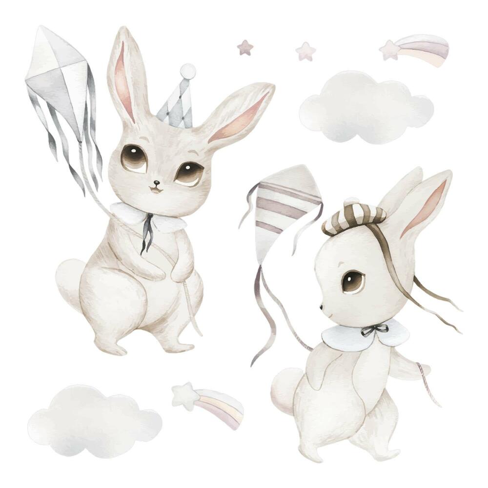 Dětské samolepky na zeď 100x143 Rozkošný akvarelový zajíček s draky