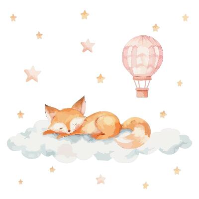 Dětské samolepky na zeď 100x156 Liška na oblaku s hvězdami a balónkem v akvarelu