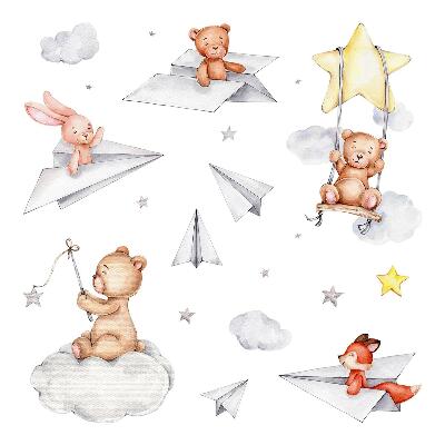 Dětské samolepky na zeď 100x142 Pastelová letadla s akvarelovými zvířaty